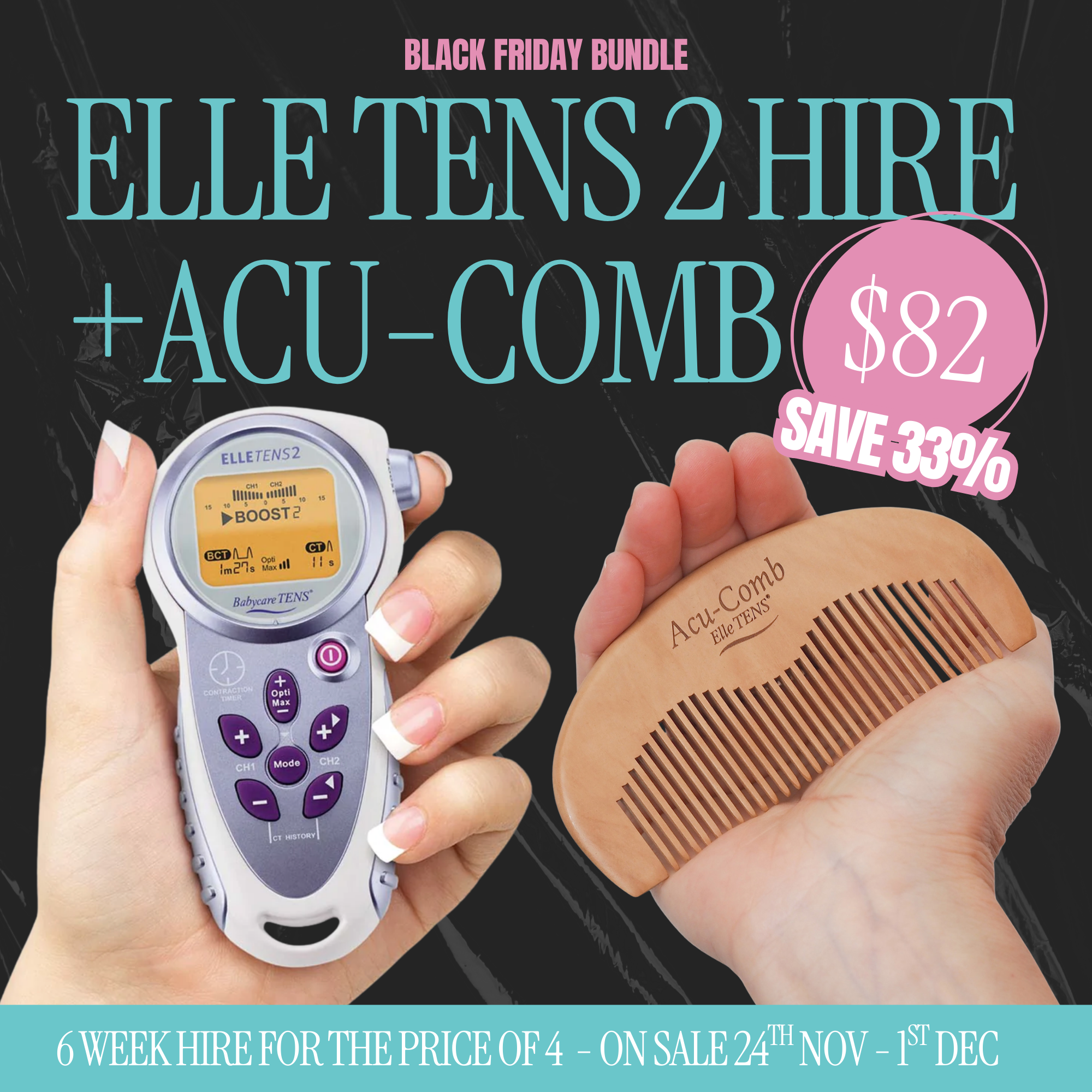 Elle TENS 2 Hire + Acu-Comb